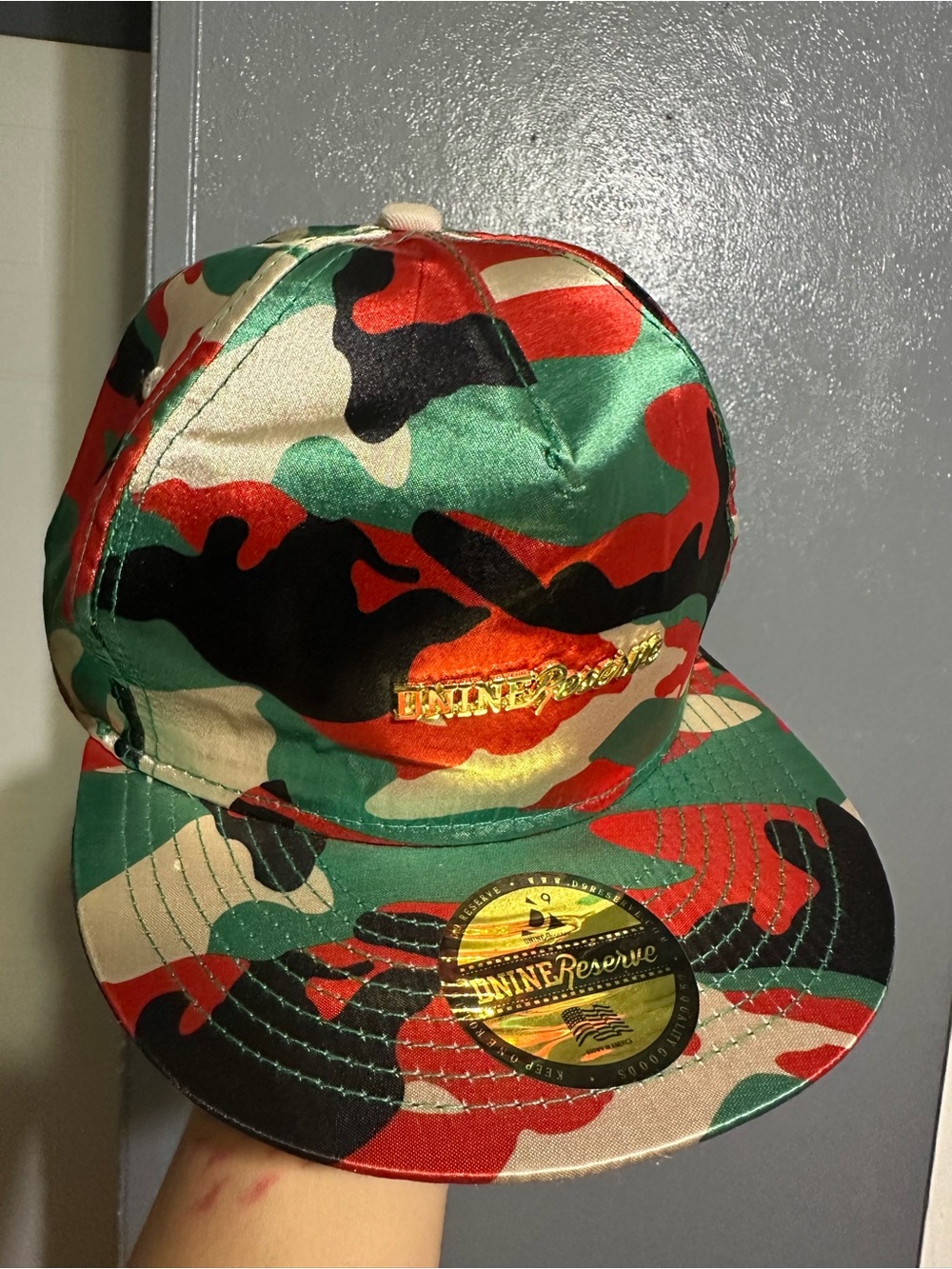 DNiNE Reserve Kids' Camo Snapback Hat in Red & Green